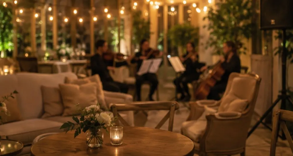 Intimate reception atmosphere with soft ambient lighting