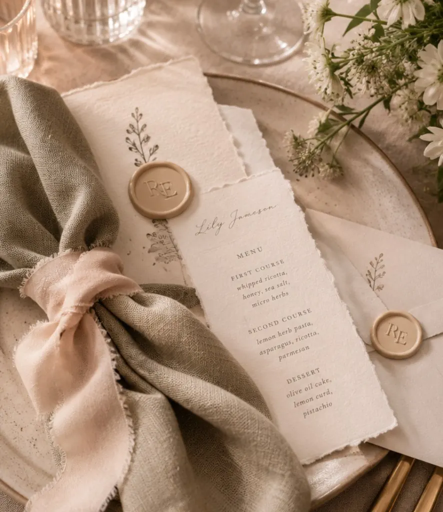 Textured linen napkin and fine tableware detail